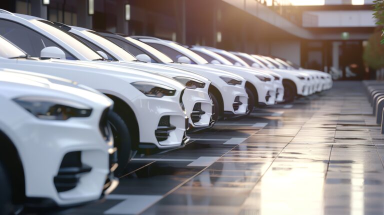 Image of white cars lined up in a row